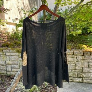 LF High/Low sweater with sequin elbow patch